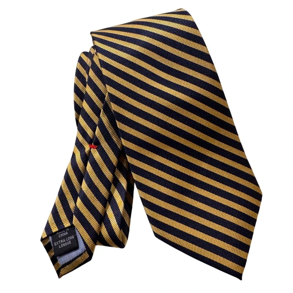 Tommy Hilfiger Mens‎ Extra Long Silk Tie Navy Blue Gold Striped Repp NEW Preppy